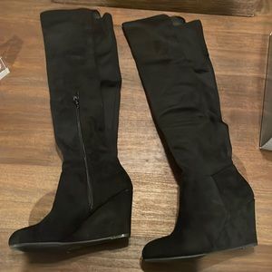 Suede wedge over the knee boots